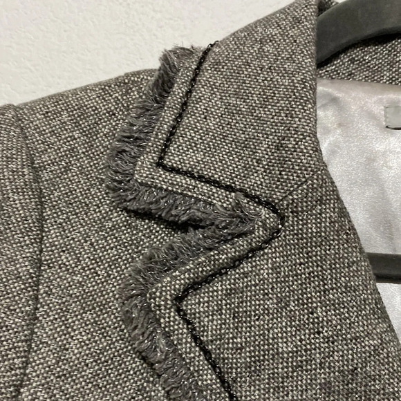 Cache Cotton Wool Linen Gray Metallic Asymmetrical Blazer Jacket Size M - Picture 7 of 7
